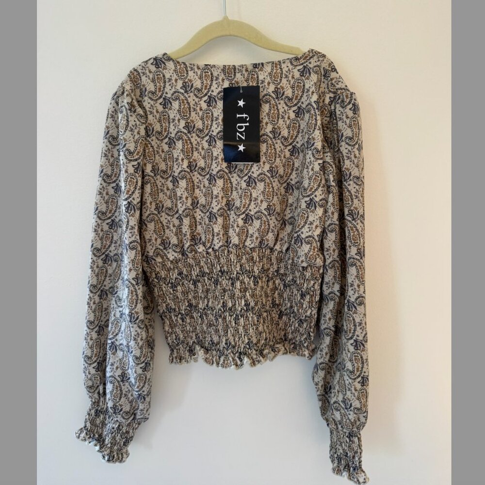 FBZ Long Sleeve V-Neck Top with Design